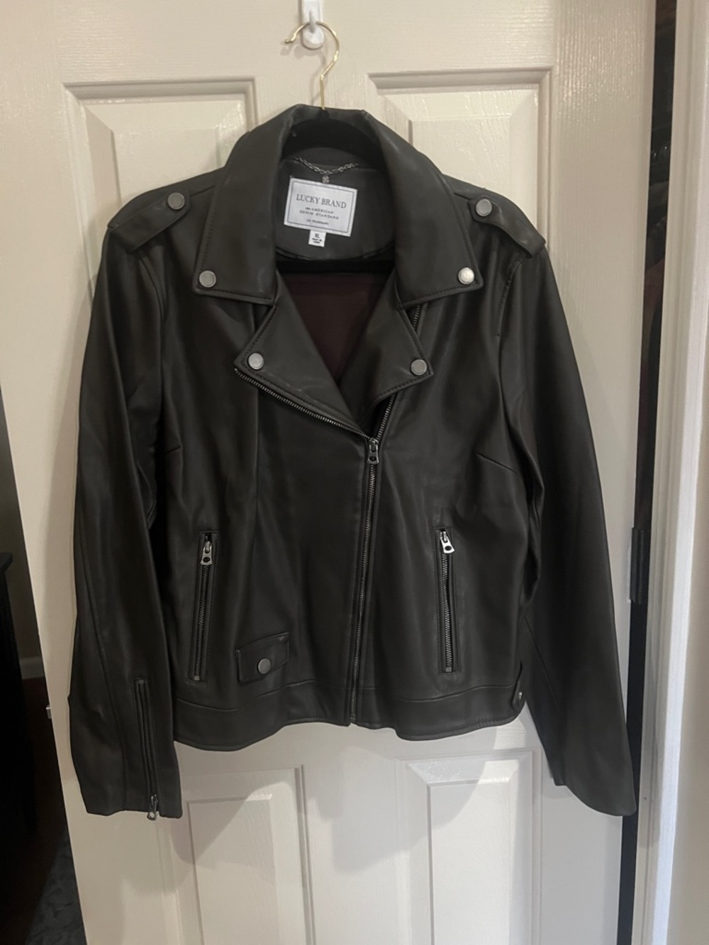 Lucky Brand brown Faux Leather Moto Jacket with Zip Details